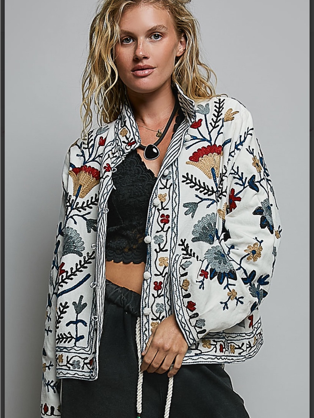 POL Embroidered Floral Jacket